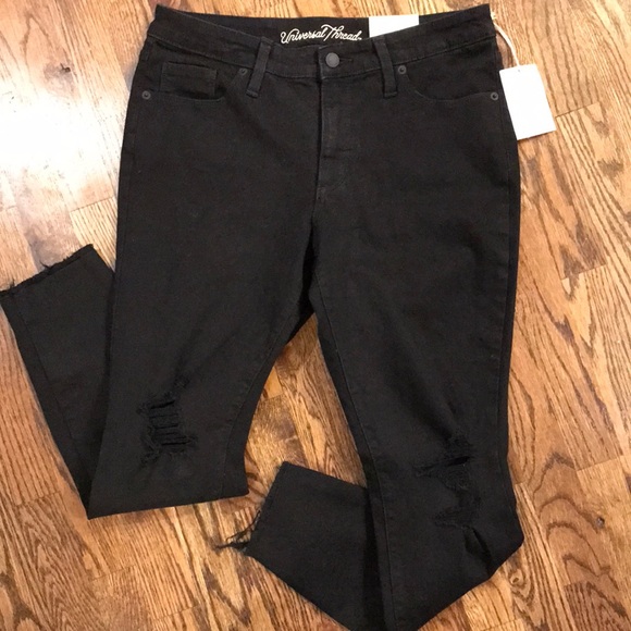 Universal Thread Mid Rise Skinny Distressed Jeans Raw Hem - Picture 2 of 15